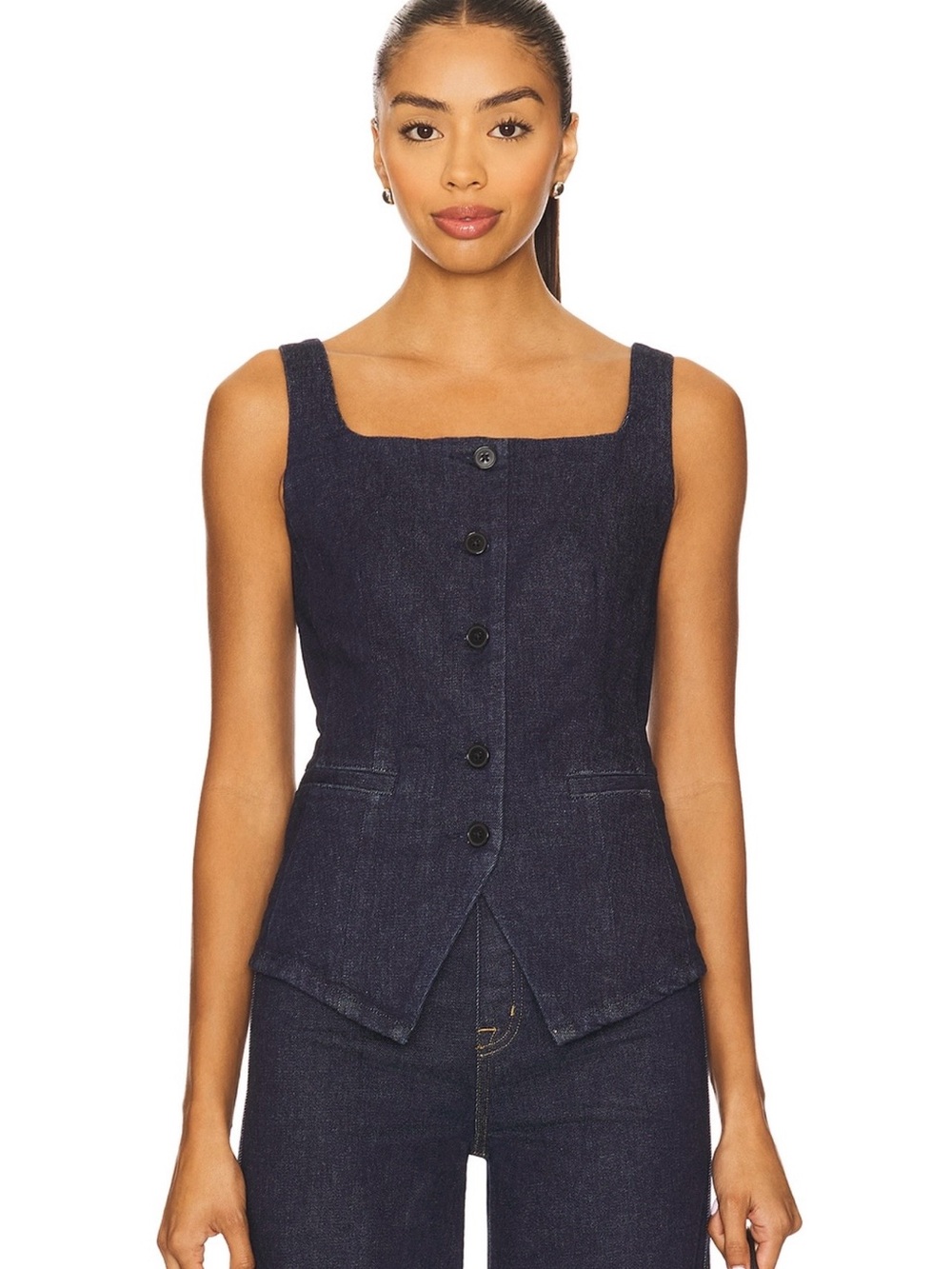 NWT. SPANX Denim Vest in Undone Indigo. XS.
